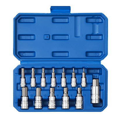 EMENTOL 13PCS Hex Bit Socket Set, Metric, CR-V, S2 Steel, 1/4", 3/8" and 1/2" Drive, Bit Socket Tool Kit, 2mm-14mm, Allen Bit Socket Kit - size: 13PCS (Metric)