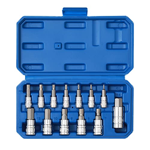 EMENTOL 13PCS Hex Bit Socket Set, Metric, CR-V, S2 Steel, 1/4", 3/8" and 1/2" Drive, Bit Socket Tool Kit, 2mm-14mm, Allen Bit Socket Kit - size: 13PCS (Metric)