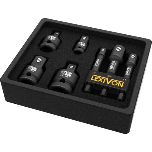 LEXIVON Impact Socket Adapter Combo Kit, 7-piece Increaser, Reducer & Extension Set | 1/4"-3/8"-1/2" Impact Driver Conversions, Active Rust Protection By Black-Phosphate Coating Treatment (LX-109) - style: 7-Piece Impact Adapter & Reducer Combo Set