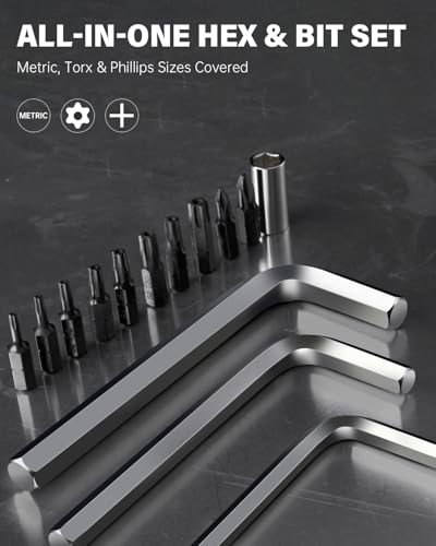 ROTATION 32 Piece SAE Flex-Head Ratcheting Wrench Set, 1/4" to 7/8" Combination Ratcheting Wrenches with Hex Keys, Bits, and 1/4" Adapter, Chrome Vanadium Steel, Includes Storage Case - size: SAE