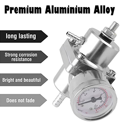 BARTOO Universal Adjustable Fuel Pressure Regulator Kit, Aluminum Fuel Regulator,Adjustable Gas Oil Injection Pressure Regulator with 0-140 PSI Gauge -Silver - color: Silver
