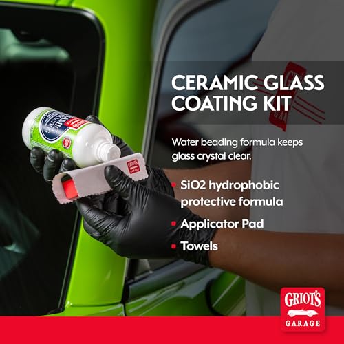 Griot's Garage Ceramic Glass Coating Kit for Cars, SiO2 Hydrophobic Sealant for Windshields and Auto Detailing, Includes Applicator Pad and Microfiber Towels, 10867