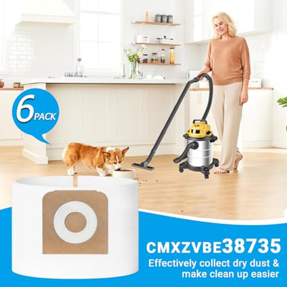 6 Pack 38735 Fine Dust Bags Compatible with Craftsman 12 Gallon Wet/Dry Shop Vacuums, Part# CMXZVBE38735 - size: 38735-12 Gallon