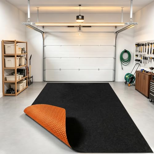 Garage Mats for Floor 17'x7'4" - Premium Felt & Non-Slip Rubber Oil Spill Drip Resistant Driveway Garage Protector, Trimmable Auto Trunk Liner, Parking Mats for Under SUV Sports Car, Black Orange | Safety Anti-slip, Absorbs and Contain Water Grease, No Le