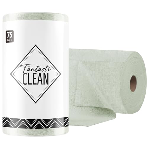 Fantasticlean Microfiber Cleaning Cloth Roll- 75 Sheets, 12"x12"(MossGreen) | Super Absorbent, Lint-free, Tear-away Microfiber Towel Roll, for All-Purpose Cleaning, Reusable Alternative to Paper Towels - color: Moss Green, size: 75 pack