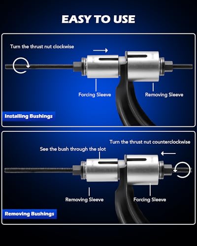 OMT Bushing Press Kit, 27pc Pull and Press Sleeve Kit, Bushing Removal Tool | Durable AISI 1045 Steel, Quick Seal Insertion, with 22 Press Sleeves & 5 Pulling Spindles, for LCV/HGV Vehicles - color: Black
