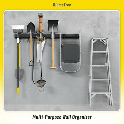 Garage Tool Organizer Wall Mount, 64" Heavy-Duty Metal Wall Organizer, 4 Rails with 8 Adjustable Hooks, Garden Storage Rack for Organization, Sturdy Tool Hanging Holder for Shovel Shed Yard - size: 64" 4 panels & 8 hooks