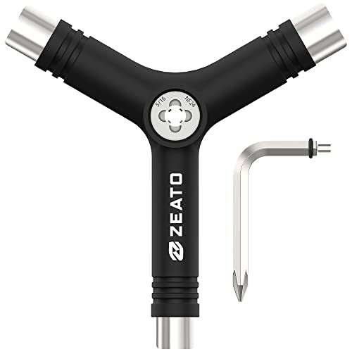 All-in-One Skate Tools Multi-Function Portable Skateboard T Tool Accessory with T-Type Allen Key and L-Type Phillips Head Wrench Screwdriver - color: Y-black