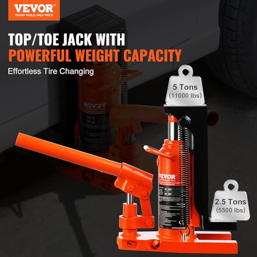 VEVOR Hydraulic Jack, 2.5 Ton Toe Lift, 5 Ton Top Lift, 0.8-5.3 in Toe Height, 8.9-13.4 in Top Height, Air Hydraulic Claw Jack for Machinery, Industry - size: 2.5-5 ton