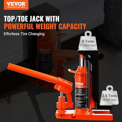 VEVOR Hydraulic Jack, 2.5 Ton Toe Lift, 5 Ton Top Lift, 0.8-5.3 in Toe Height, 8.9-13.4 in Top Height, Air Hydraulic Claw Jack for Machinery, Industry - size: 2.5-5 ton