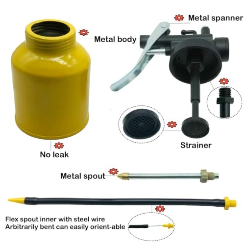 Hand Pump Oiler Can Professional Level 8 oz. Capacity Pump Oiler with Metal & Long Flex Spout