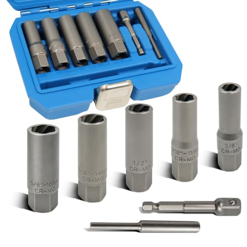 7PCS Spiral Type Deep Extractor Set, Spark Plug Extraction Socket | Lock Stud Remover, Stud Puller, Broken Bolt extractor, Stuck, Screws Fasteners, Deeply Trapped, Fittings, Pipes, Pins, Frozen - color: Deep 7pcs Lug Nut Extractor