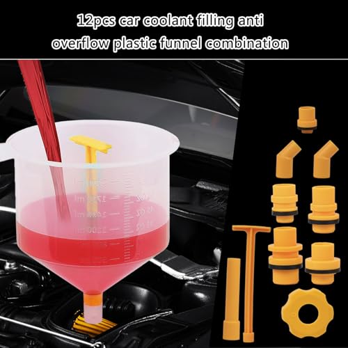 Professional 12Piece Car Coolant Refills Filling Funnel Spout Combination Overflows for Fluid Refilling None Leaks Funnel Systems