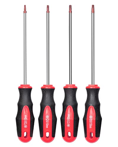 ROTATION 4PCS Magnetic Tip Torx Screwdriver Set, 4 Torx Star Screwdrivers, T20, T25, T27, T30, Red Tip | Red, Gloss, S2 Steel - color: 4pc Torx