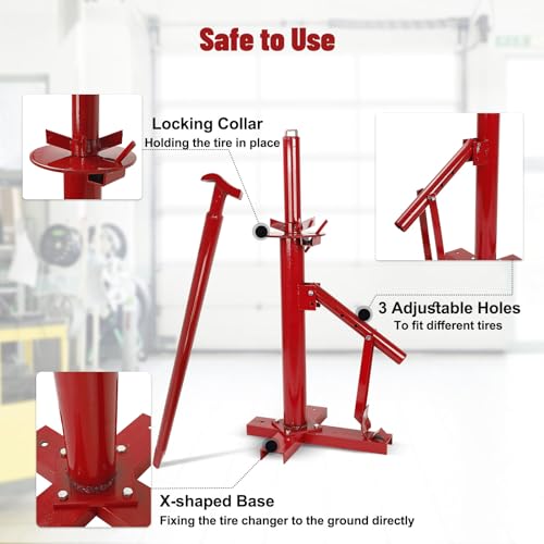Manual Tire Changer for 8"-16" Tires, Portable Hand Bead Breaker Tool | Heavy-duty steel construction with a stable X-base for secure tire mounting and easy operation