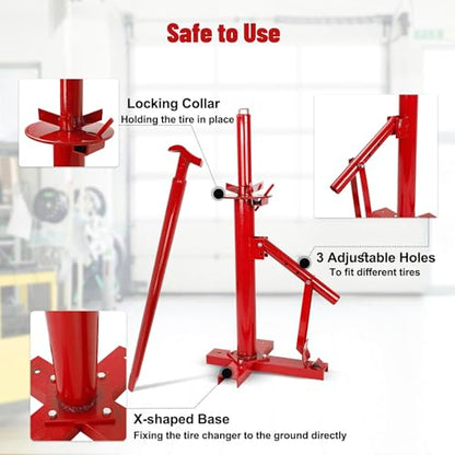 Manual Tire Changer for 8"-16" Tires, Portable Hand Bead Breaker Tool | Heavy-duty steel construction with a stable X-base for secure tire mounting and easy operation