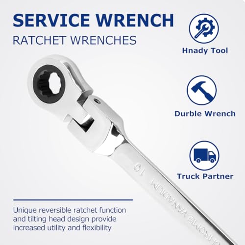 5pcs Flex Head Ratcheting Wrench Set, Metric 6-10mm Spanner Gear Ring Ratcheting Combination Wrenches Kit, 180° Head, 72 Tooth, Box End and Open End Wrench for Tight Spaces(Silver)