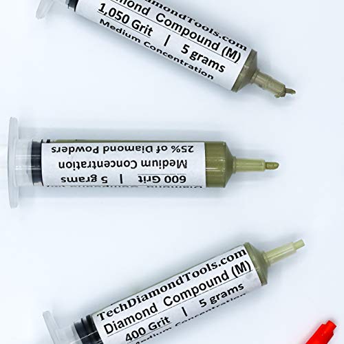 TechDiamondTools Kit of 3 Diamond Lapping Paste Polishing Compound USA Made 400 600 1050 Grit Lapidary Paste for Rock Glass Metal in Three Concentrations of Diamond Powder (Medium 25% Concentration) - style: Medium 25% concentration