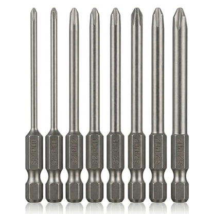 VESTTIO Phillips Cross slot Screwdriver Bit Set 8PCS 1/4 Inch Hex Shank 3 Inch/75 mm Length S2 Steel with Magnetic for Power Screwdriver Impact Drill - size: 8 PH / 3 inch