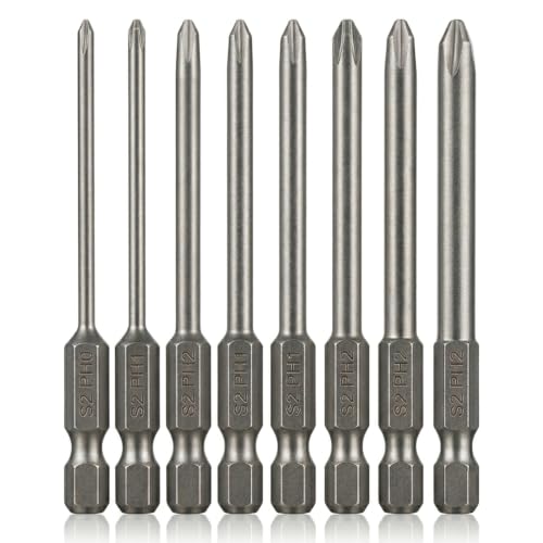 VESTTIO Phillips Cross slot Screwdriver Bit Set 8PCS 1/4 Inch Hex Shank 3 Inch/75 mm Length S2 Steel with Magnetic for Power Screwdriver Impact Drill - size: 8 PH / 3 inch