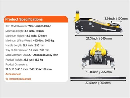 Hydraulic Jack, 3T/2T Floor Jack Aluminum Hydraulic Racing Floor Jack Hydraulic Car Jack with Dual Piston Quick Lift Pump for Auto Repaire(2T Aluminum Iron) - color: 2t Aluminum Iron