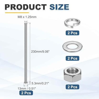 MECCANIXITY M8 x 230mm 304 Stainless Steel Hex Head Screws Bolts, Nuts, Flat & Lock Washers Assortment Kit, Fully Threaded, Bright Finish for Home, Electronic, Machine, 2 Sets - size: M8 x 230mm