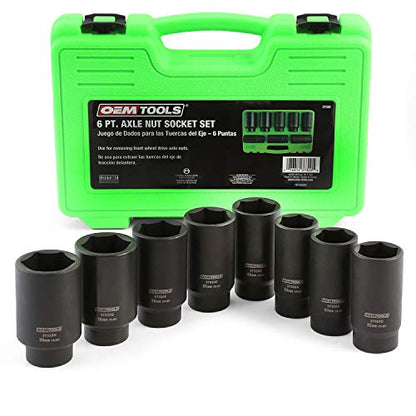 OEMTOOLS 37320 Axle Nut Socket Set, 6-Pt 1/2 Impact Socket Set, 8Pc Metric 1/2 Socket Set, Impact Socket Set 1/2 Drive for Axle Nuts, Impact Sockets 29mm to 39mm, Socket Sets Storage Case - style: 6 Point
