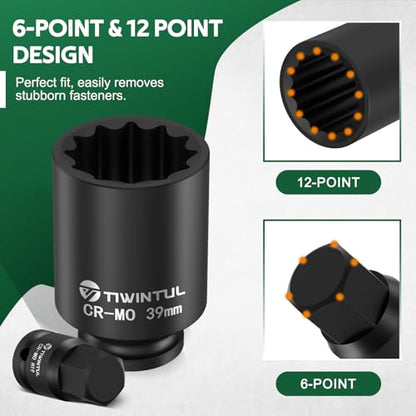 1/2" Drive Axle Nut Socket Set, 12 Point Spindle Impact Socket | 10Pcs Deep Impact Socket Set 14/17/19/30/32/34/35/36/38/39mm for DIY Car, Heavy Equipment Maintenance, Auto - size: 10pcs-1/2"