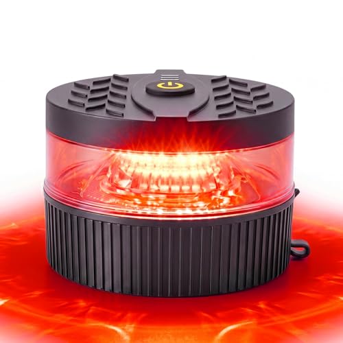 Battery Operated Red Beacon Strobe Light w/Magnetic Base, Portable USB-C Rechargeable Mini Roof Top LED Warning Emergency Flashing Lights for Trucks, Vehicles, Car, Tractor 1-Pcs - color: R/R