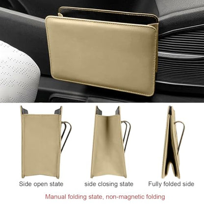 Car Trash Can, Auto Leather Trash Bin Garbage Organizer Holder with One Roll Trash Bag, Mini Foldable Dustbin Storage Bag Container, Multi-Function Trash Box for Car SUV (Beige) - color: Beige
