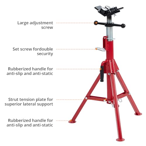 Folding Pipe Stand with 4-Ball Transfer V-Head, 28-52 Inch, 2500 Lbs | Heavy Duty Steel, Adjustable Height, Portable for Welding & Pipe Work - size: 28"-52" 4-Ball
