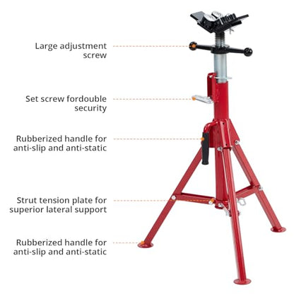 Folding Pipe Stand with 4-Ball Transfer V-Head, 28-52 Inch, 2500 Lbs | Heavy Duty Steel, Adjustable Height, Portable for Welding & Pipe Work - size: 28"-52" 4-Ball
