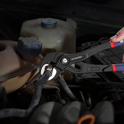 WORKPRO 10-Inch Groove Joint Pliers, Fast-Adjust Tongue and Groove Pliers | CR-V Water Pump Pliers with V-Jaw Design & Comfort Grips for Plumbing, Auto & Home Repair - size: 10-Inch