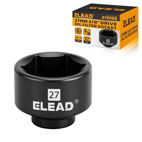 ELEAD 27 mm Oil Filter Socket Wrench, Metric Oil Filter Wrenches, 3/8'' Drive 6-Point Oil-Filter Removal Tool, Low Profile Design for Easy Removal, Chrome Vanadium Steel Oil-Change Tool - style: 27mm