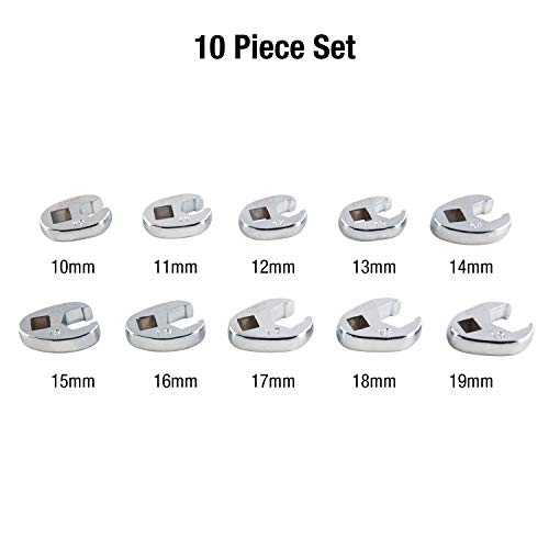 SUNEX TOOLS 9710M 3/8-Inch Drive Metric Crowfoot Flare Nut Wrench Set, Size-10 - Size 19, 10-Piece