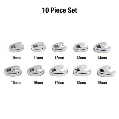 SUNEX TOOLS 9710M 3/8-Inch Drive Metric Crowfoot Flare Nut Wrench Set, Size-10 - Size 19, 10-Piece