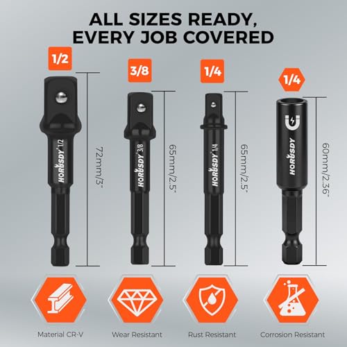 7-Piece High Torque Impact Socket Adapter & Magnetic Bit Holder Set, 1/4" Hex Shank Drill Socket Adapter to 1/2" 3/8" 1/4" Drive, Magnetic Bit Holder for Impact Driver & Drill, With Organizer Rack - style: 7-PCS + Magnetic Bit Holder