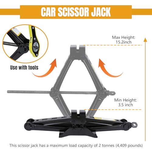 Hovom Scissor Jack for Car, 2 Ton (4409 lbs) Car Jack Kit with Ratchet Wrench, Lift Jacks Tool for Tire Changing Repair with Labor-Saving Handle, Portable Emergency Tool for SUV Truck MPV Sedan