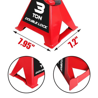Big RED Torin 3 Ton Steel Heavy Duty Jack Stands: Double Locking Pins - Red, 1 Pair (2 Pack) - size: 3 ton, style: Double Locking Heavy Duty