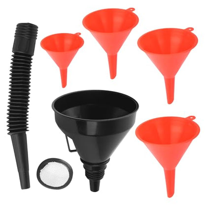 5 Pcs Automotive Funnels Set | Wide Mouth Fuel Funnels with Detachable Spout and Filter, Oil Funnel Kits for Filling Coolant, Engine Oil, Water, Gasoline