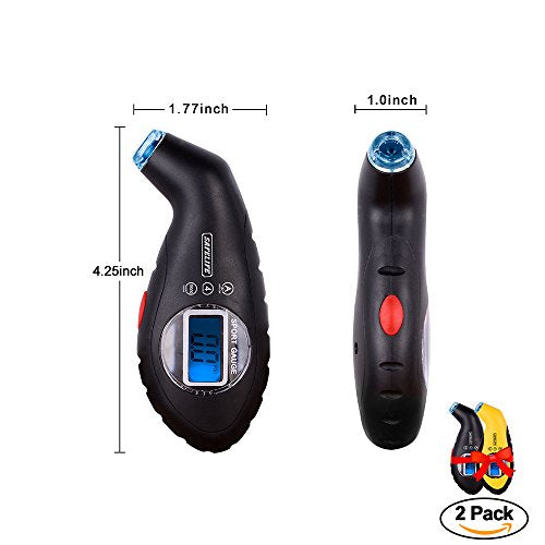 SAFELIFE Digital Tire Pressure Gauge 150 PSI 4 Settings with Backlit LCD and Non-Slip Grip (2package)