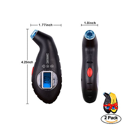 SAFELIFE Digital Tire Pressure Gauge 150 PSI 4 Settings with Backlit LCD and Non-Slip Grip (2package)