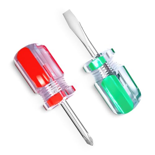 2Pcs Stubby Mini Screwdriver Set - One Flat Head Screwdriver and One Phillips Head with Magnetic Slotted Tips - Pocket Size for Sewing Machine, Eyeglasses, Outlet Covers, Electronics and Tight Spaces - style: 2Pcs Magnetic Screwdrivers