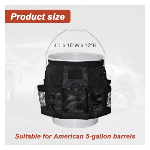5 Gallon Bucket Tool Organizer Bag with Mesh Storage Pockets | Multi-Purpose Car Bucket Wash Tool, Universal Vehicle Cleaning Supplies Accessories for Home, Gardening, Fishing