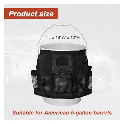 5 Gallon Bucket Tool Organizer Bag with Mesh Storage Pockets | Multi-Purpose Car Bucket Wash Tool, Universal Vehicle Cleaning Supplies Accessories for Home, Gardening, Fishing