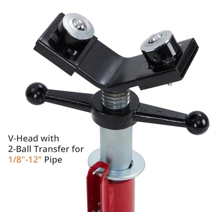 2PCS Pipe Jack Stand, Heavy Duty Pipe Stand, 2-Ball Transfer, 2500LB Jack Stands Carbon Steel with Portable Folding Legs 28-52 Inch Height Adjustable 1/8"-12" Capacity - color: Red | 2-Ball Transfer