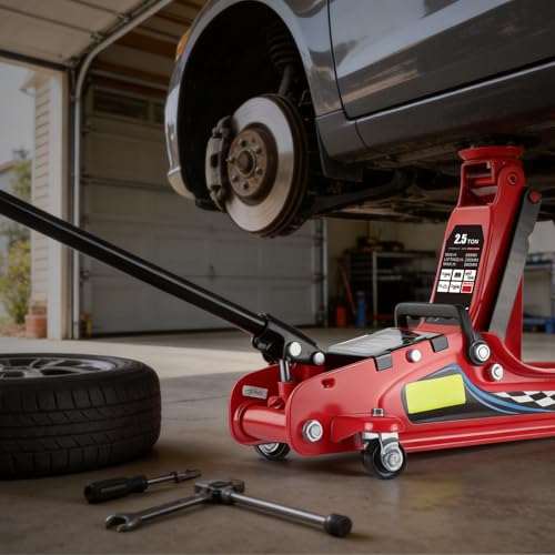 LARBANKE 2.5 Ton Floor Jack, 5500 lbs Capacity Low Profile Floor Jack, with 2 Rubber Pads, Lifting Range 3.35" to 14.96", for Sedans, Pickups, MPVs, Red