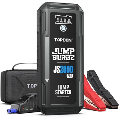 Car Battery Jump Starter, TOPDON 2000A Peak Jump Starter for Up to 8L Gas/6L Diesel Engines, 12V Portable Battery Booster Jump Starter Pack with Jumper Cables and EVA Protection Case - size: 2000A