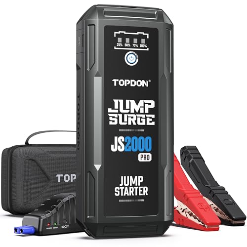 Car Battery Jump Starter, TOPDON 2000A Peak Jump Starter for Up to 8L Gas/6L Diesel Engines, 12V Portable Battery Booster Jump Starter Pack with Jumper Cables and EVA Protection Case - size: 2000A