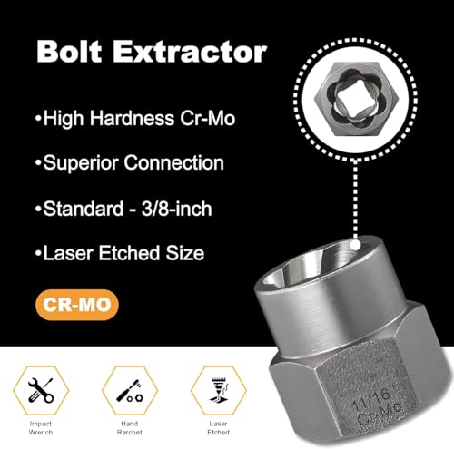 15-Piece Bolt Extractor Set, Impact Socket Kit for Stripped & Damaged Bolts